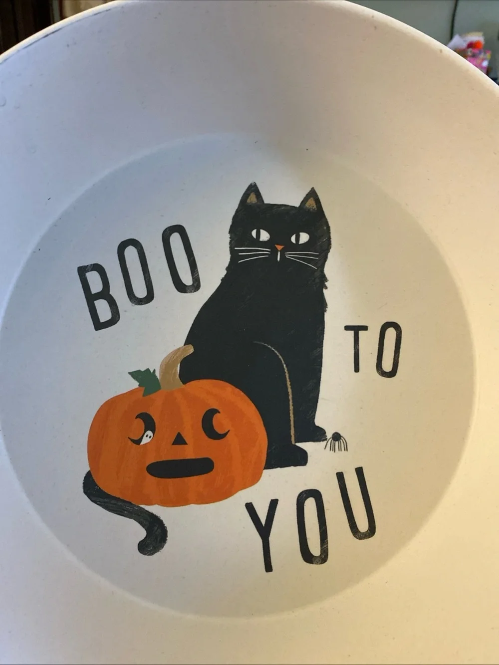 Halloween Cat & Pumpkin Serving Bowl - White and Orange Halloween Candy Bowl
